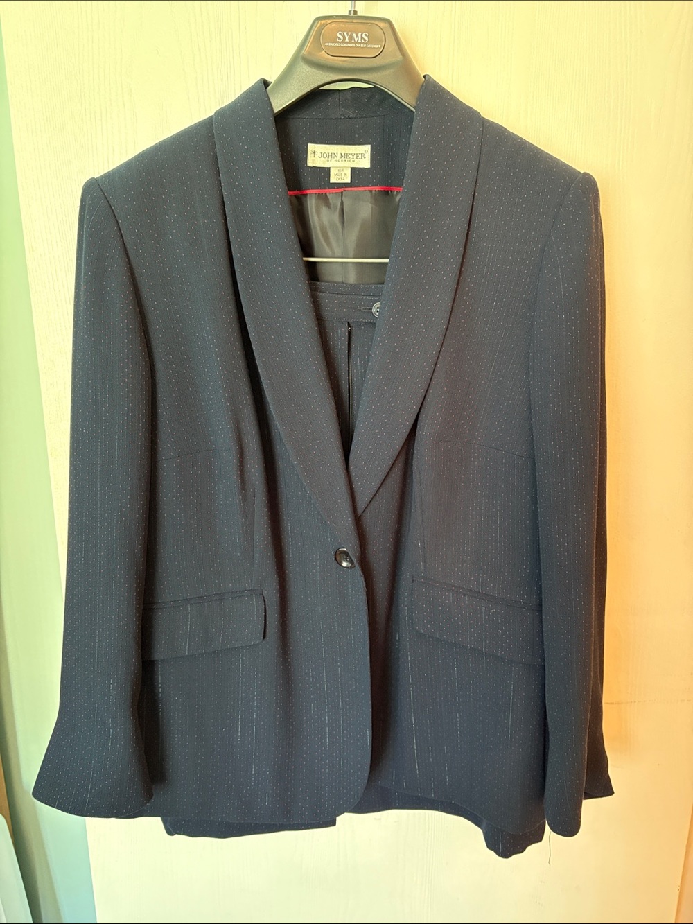 Navy Pinstripe Shawl Lapel Blazer and Skirt Set for Women